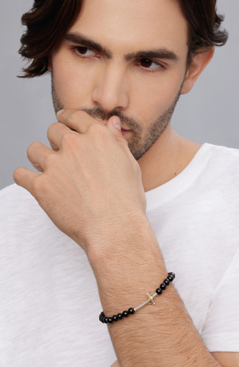 LAGOS Men's Anthem Cross Onyx Bead Stretch Bracelet, Alternate, color, Onyx