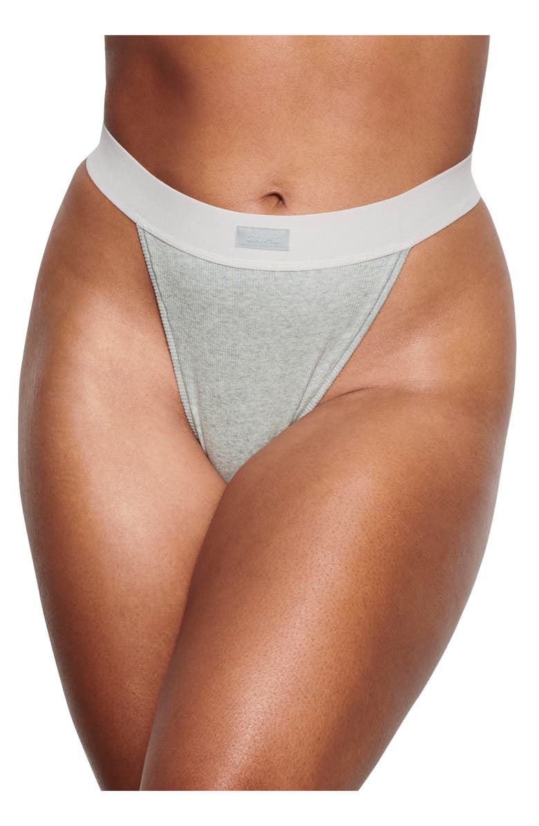 SKIMS Stretch Cotton Rib Thong, Main, color,