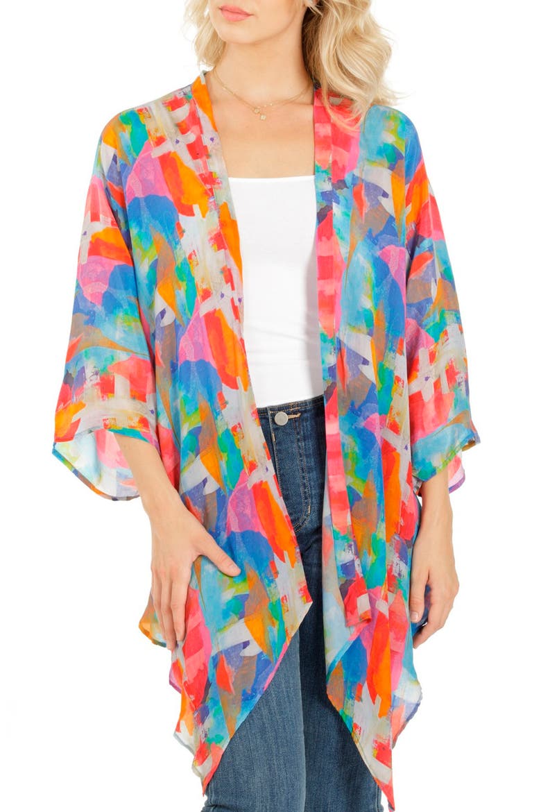 Floral Open Front Jacket, Main, color, ORANGE MULTI