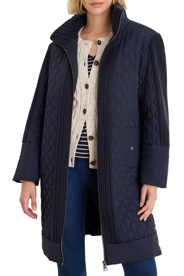Mixed Media Quilted Puffer Parka, Alternate, color, DARK INDIGO
