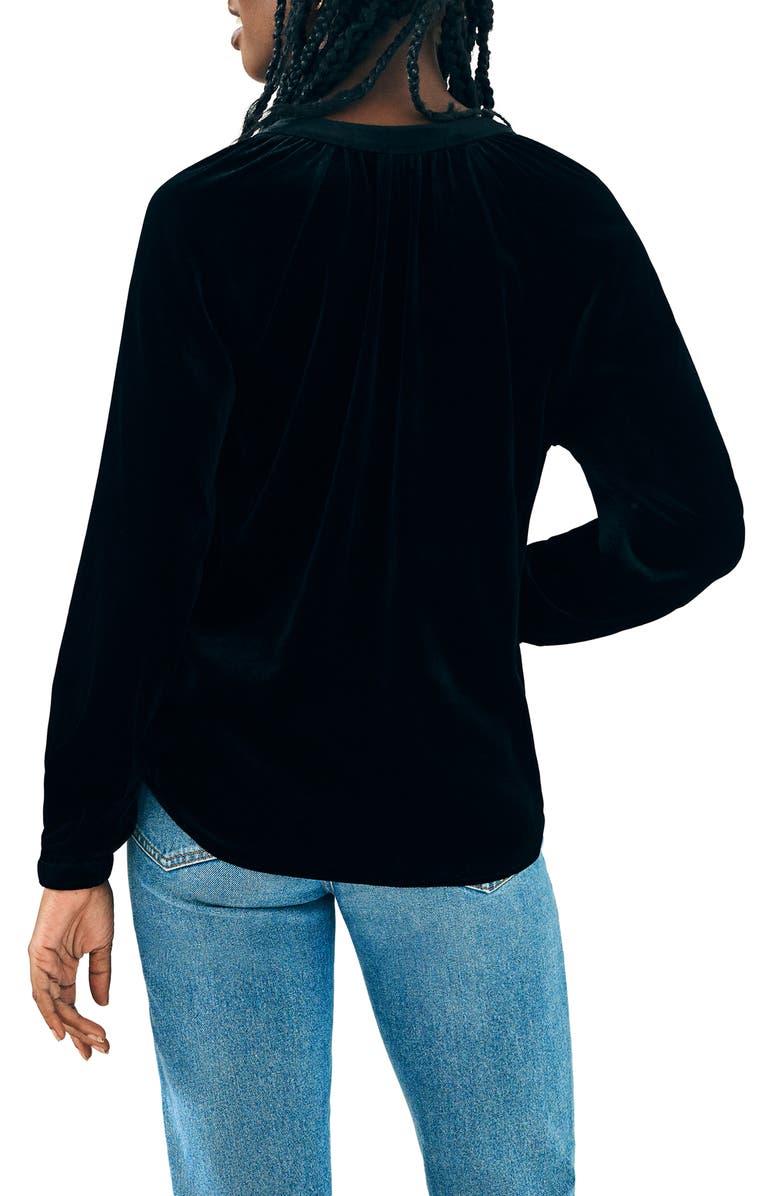 Faherty Naomi Stretch Velvet Button-Up Shirt, Alternate, color, Black