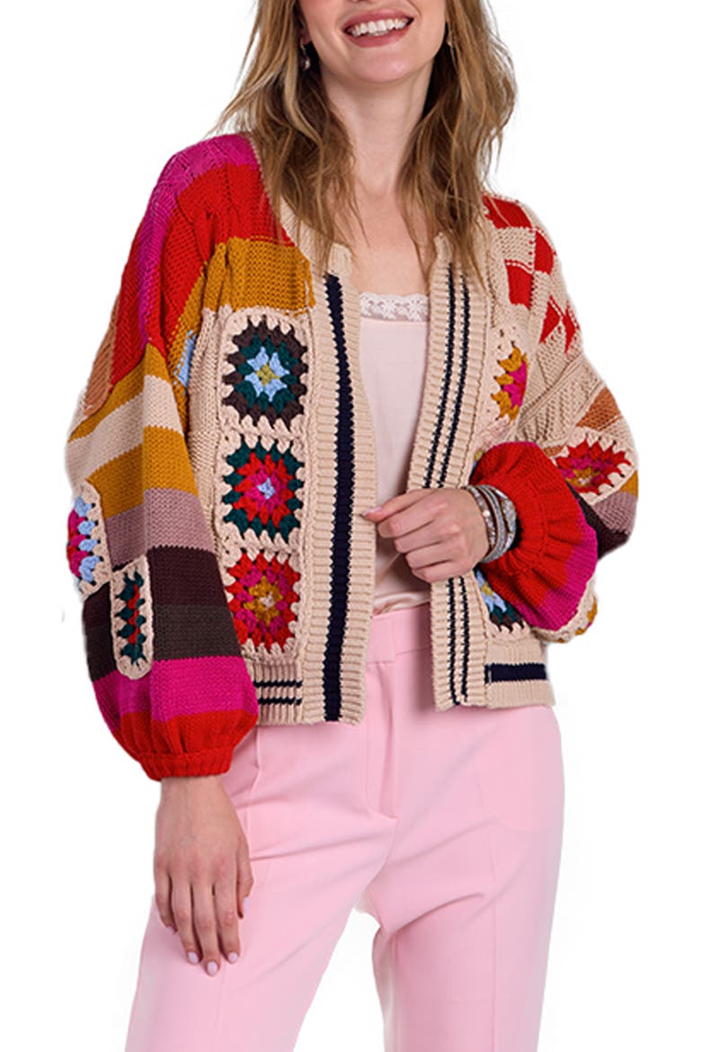 Colorful Crochet Cardigan, Main, color, IVORY