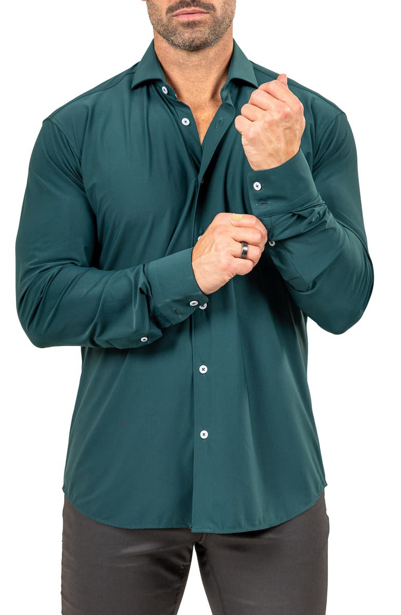 Maceoo Eins Marthy Contemporary Fit Button-Up Shirt, Alternate, color, Green