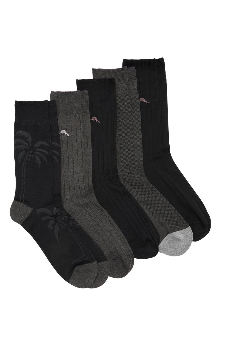 Tommy Bahama 5-Pack Assorted Crew Socks, Main, color, Black/Char