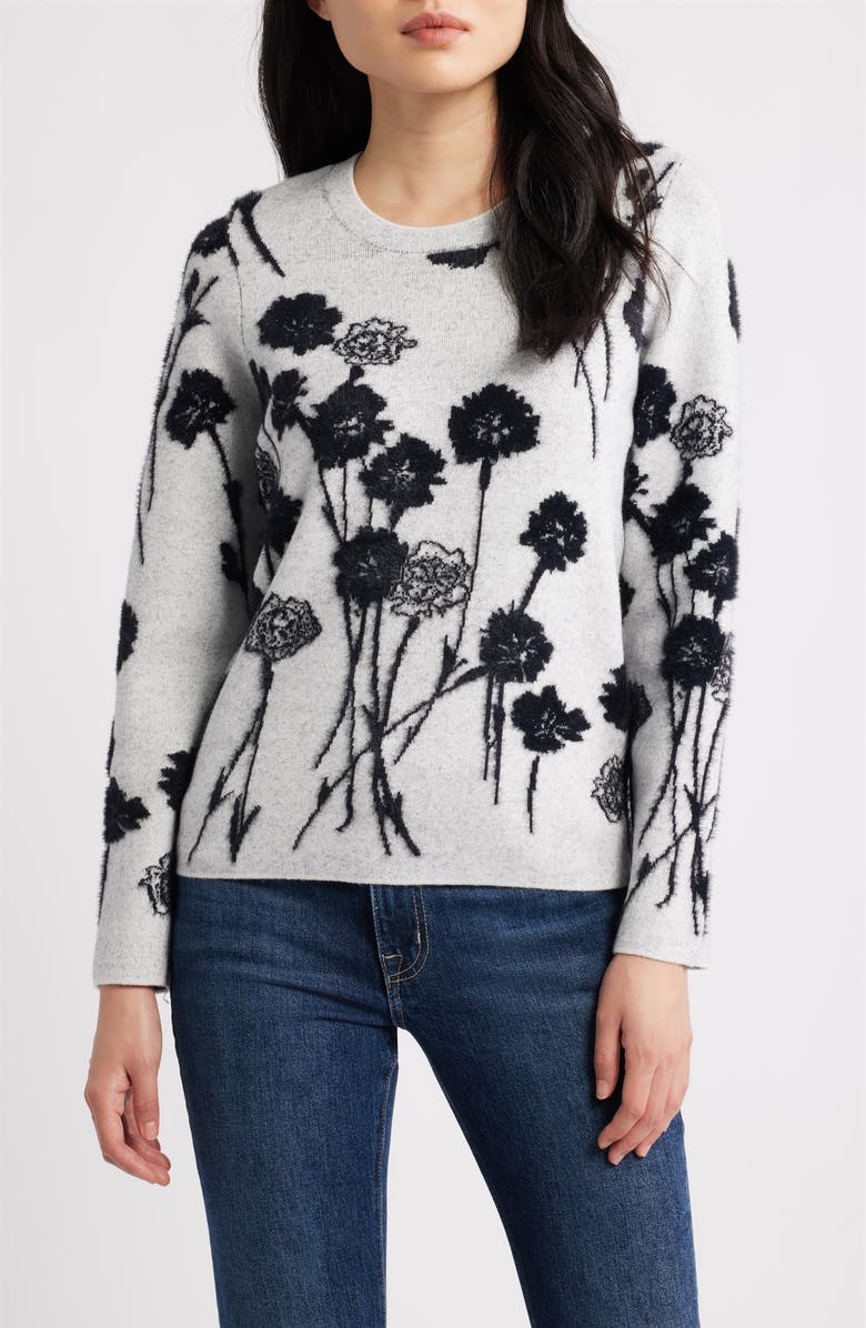 Liverpool Los Angeles Floral Jacquard Crewneck Sweater, Main, color, Lt Grey/ Black Floral