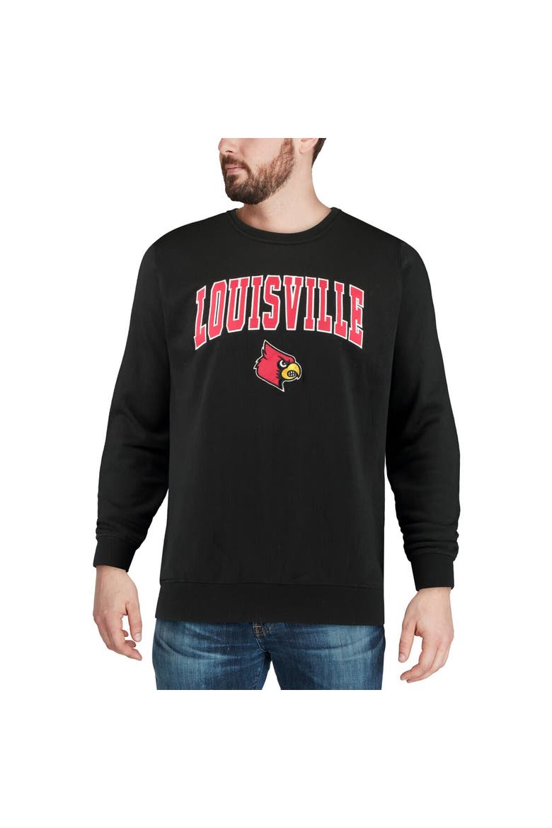 Men's Colosseum Black Louisville Cardinals Arch & Logo Crew Neck Sweatshirt, Alternate, color, Black