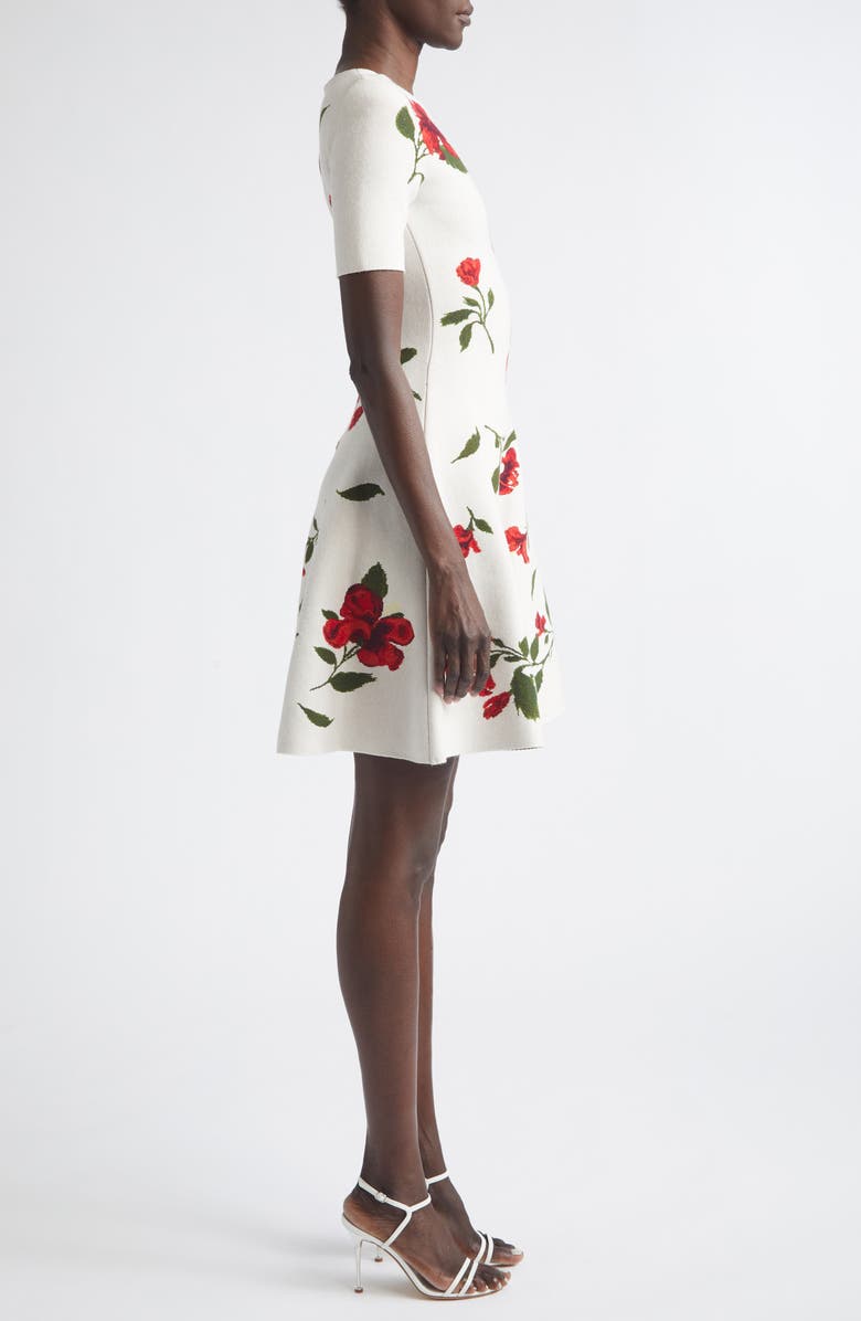 Oscar de la Renta Hibiscus Jacquard Sweater Dress, Alternate, color, Red/ Ecru