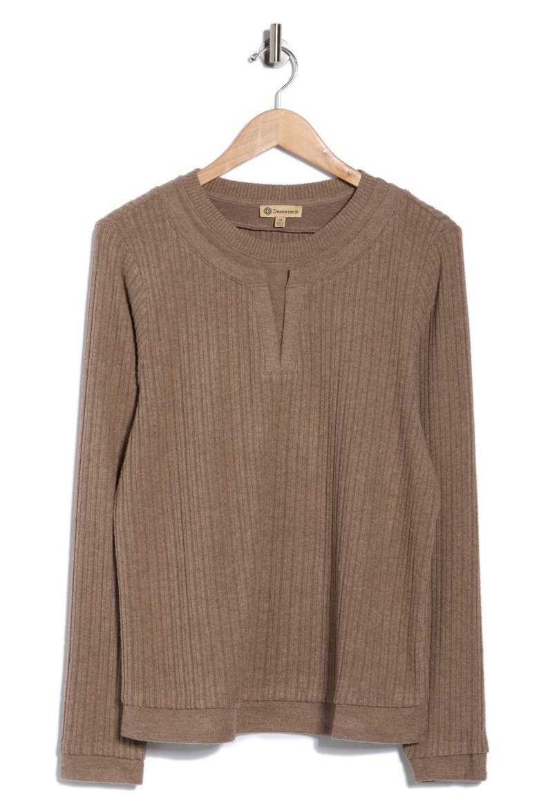 Twofer Long Sleeve Ribbed Top, Alternate, color, H BROWN