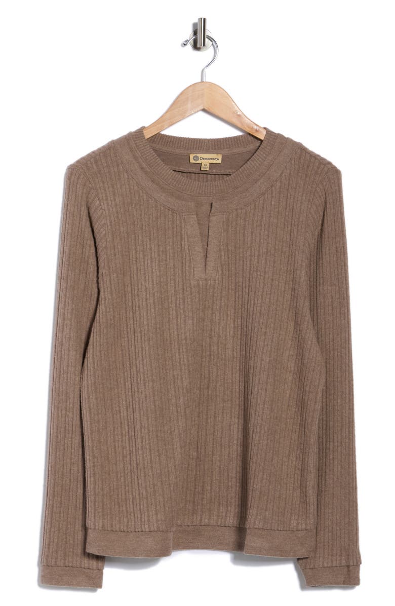 Democracy Twofer Long Sleeve Ribbed Top, Alternate, color, H Brown