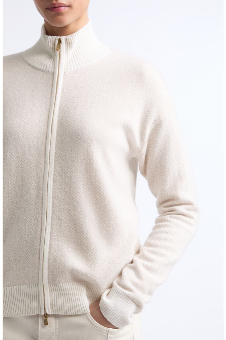 Herringbone Cashmere Jacquard Zip Cardigan, Alternate, color, 01 WHITE