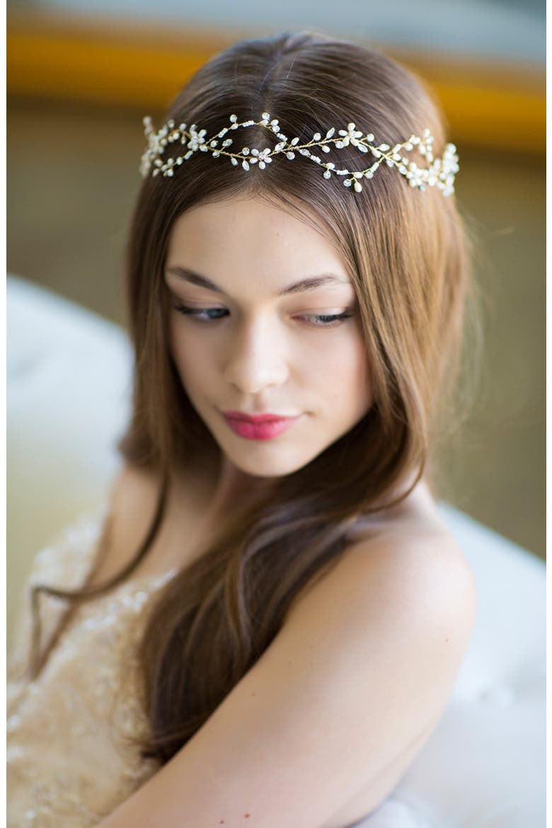 Octavia Pearl & Jeweled Halo & Sash, Main, color, CLASSIC SILVER