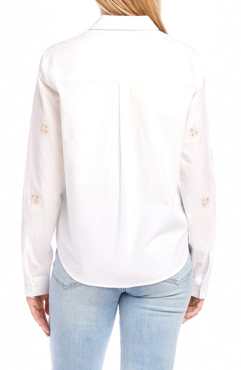 Karen Kane Floral Embellished Cotton Button-Up Shirt, Alternate, color,
