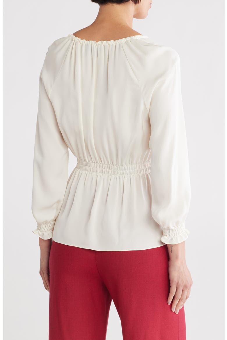 Tie Neck Smocked Silk Top, Alternate, color, IVORY
