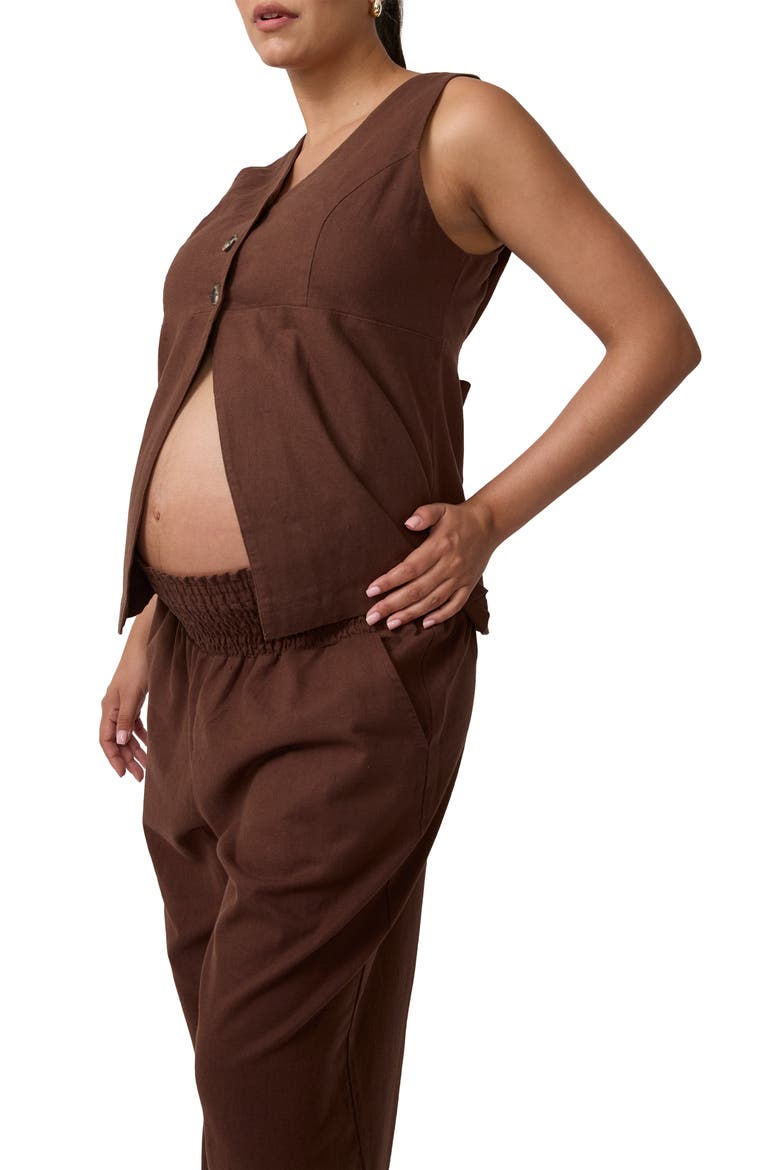 Smocked Linen Wide Leg Pant, Alternate, color, Dark Brown