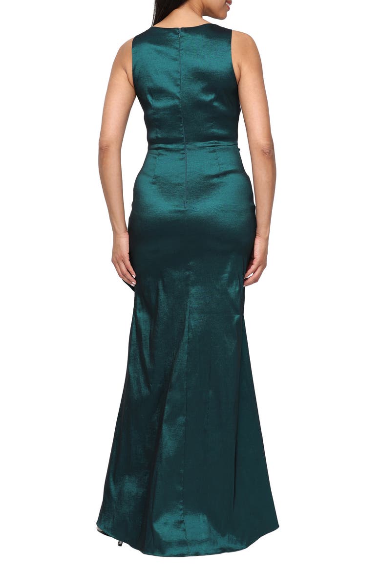 Side Ruched Satin Stretch Taffeta Gown, Alternate, color, EMER GRN