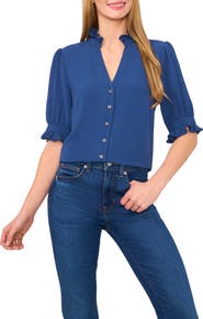 CeCe V-Neck Button-Up Shirt