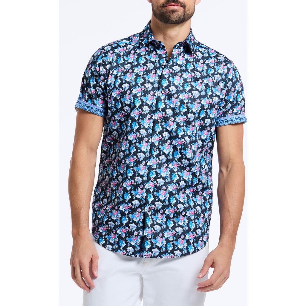 Robert Graham Alred Short Sleeve Cotton Button-up Shirt In Blue