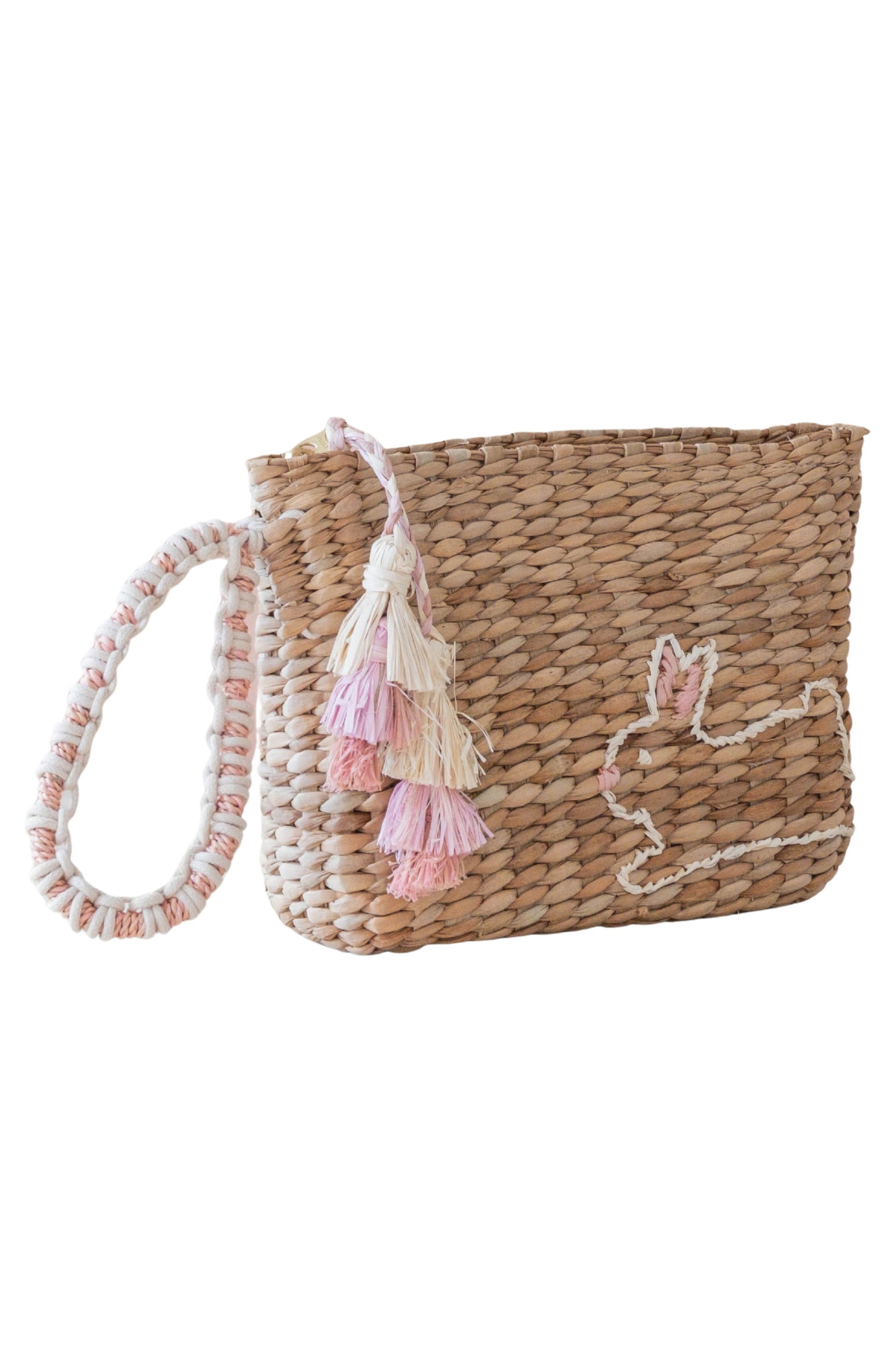 LIKHA Bunny Embroidered Straw Pouch, Alternate, color, 