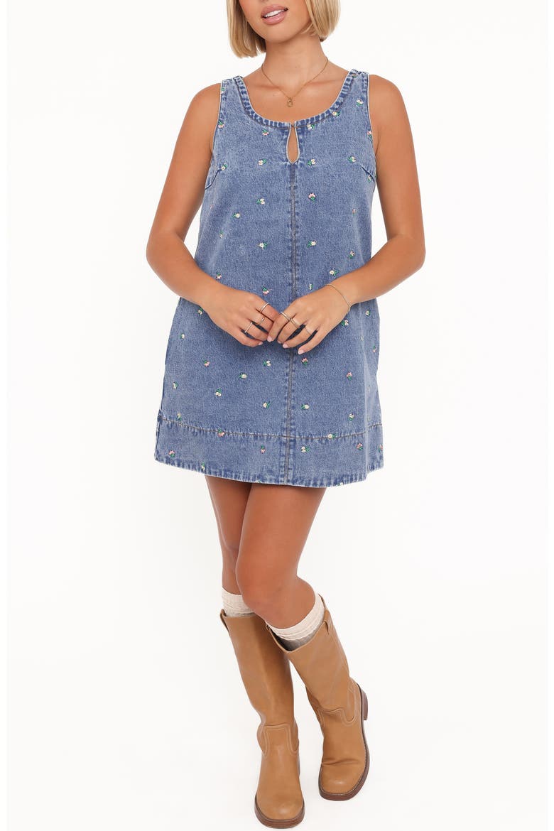 Vesper Sleeveless Cotton Minidress, Main, color, EMBROIDERED DENIM