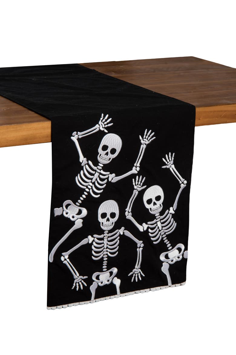 Skully Dance Trio Embroidered Halloween Table Runner 14" x 72", Alternate, color, Black