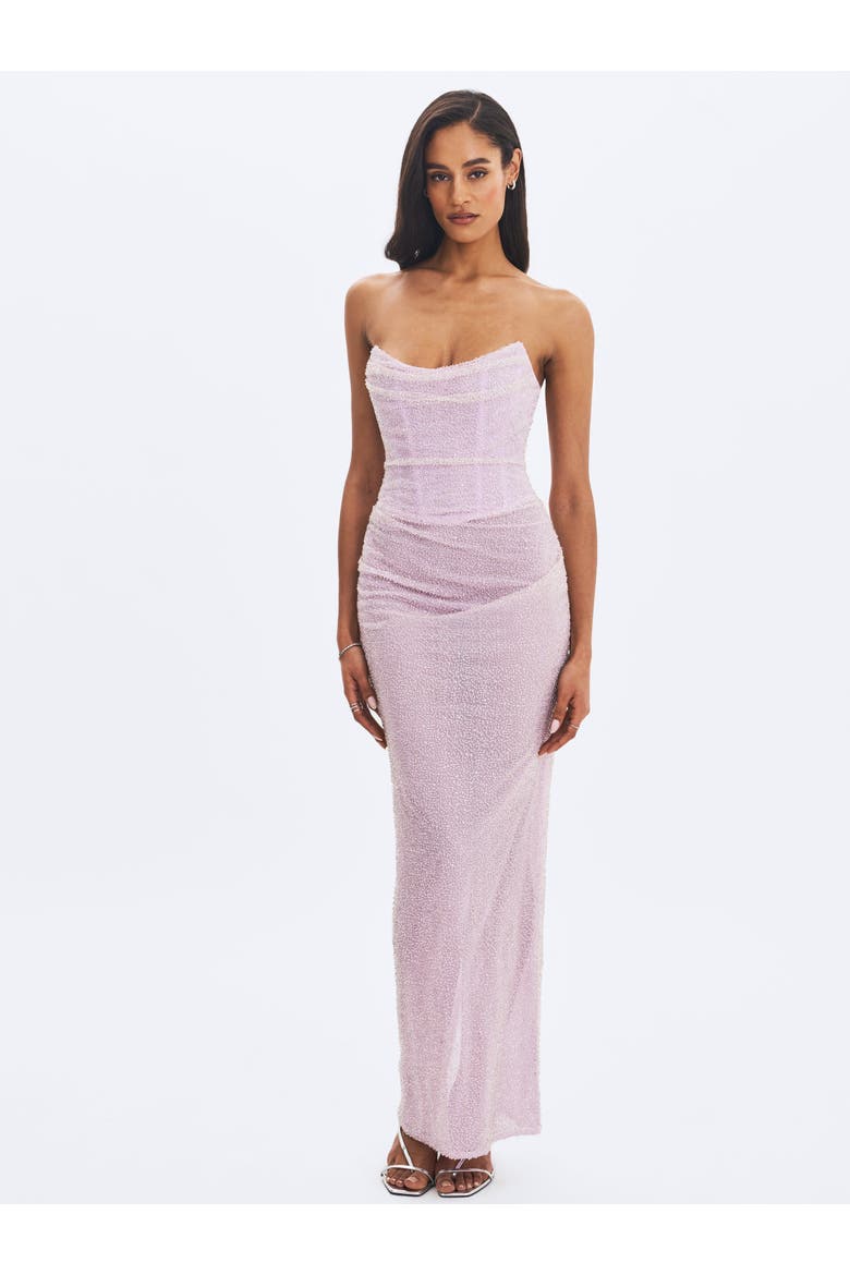 Raylee Beaded Mesh Strapless Sheath Maxi Dress, Alternate, color, Lilac