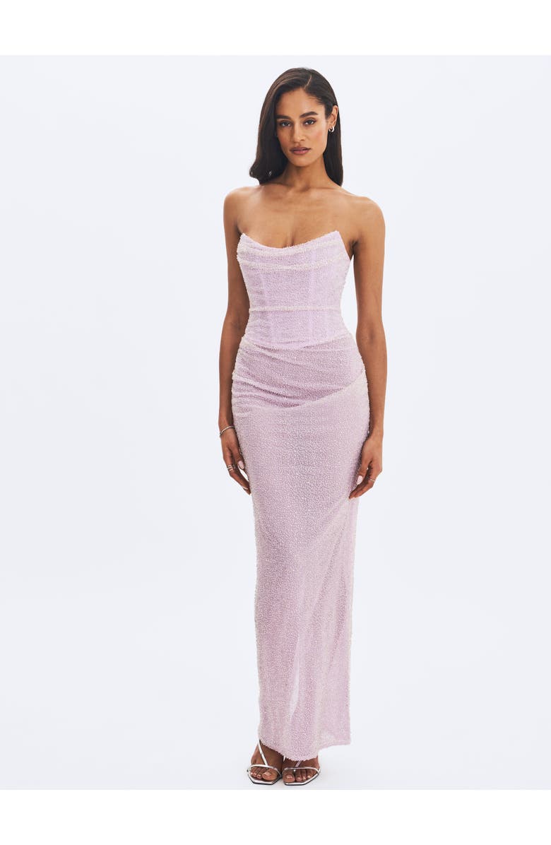 Miss Circle Raylee Beaded Mesh Strapless Sheath Maxi Dress, Alternate, color, Lilac