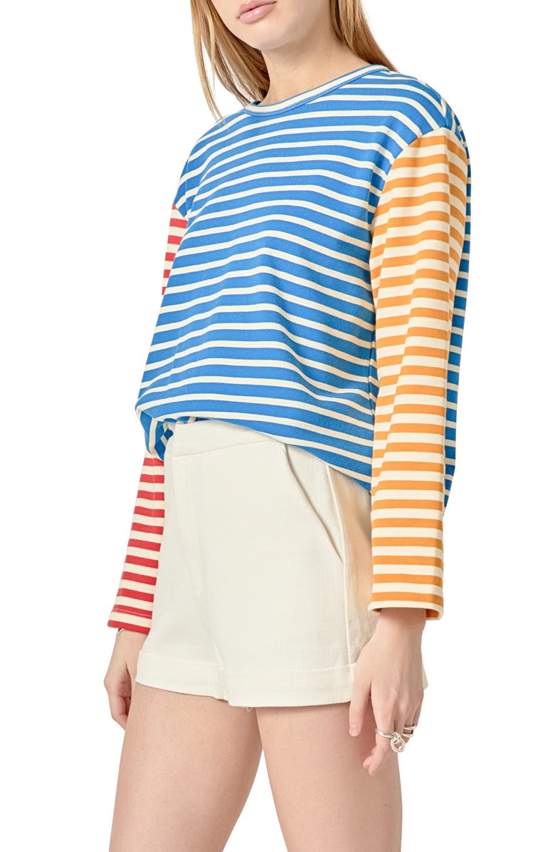 English Factory Stripe Colorblock Top, Alternate, color, Blue Multi