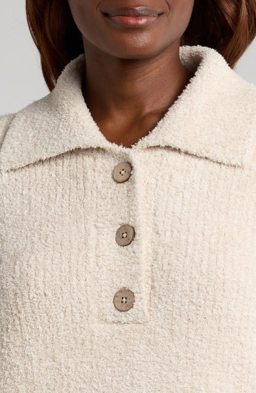 Barefoot Dreams Cozychic Button Placket Pullover In Heather Stone/cream