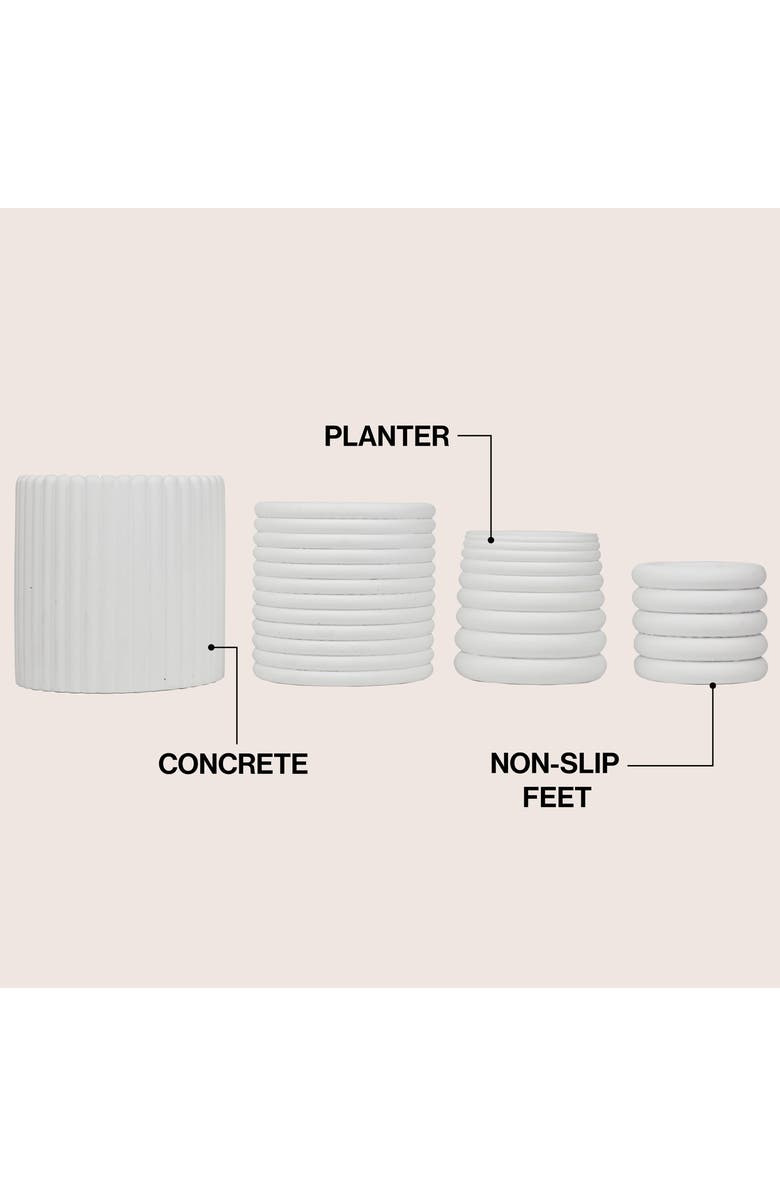 JONATHAN Y Silas Modern Minimalist Handmade Concrete Fluted Sculptural Cylinder Planter Set with Drainage Holes, Alternate, color, White