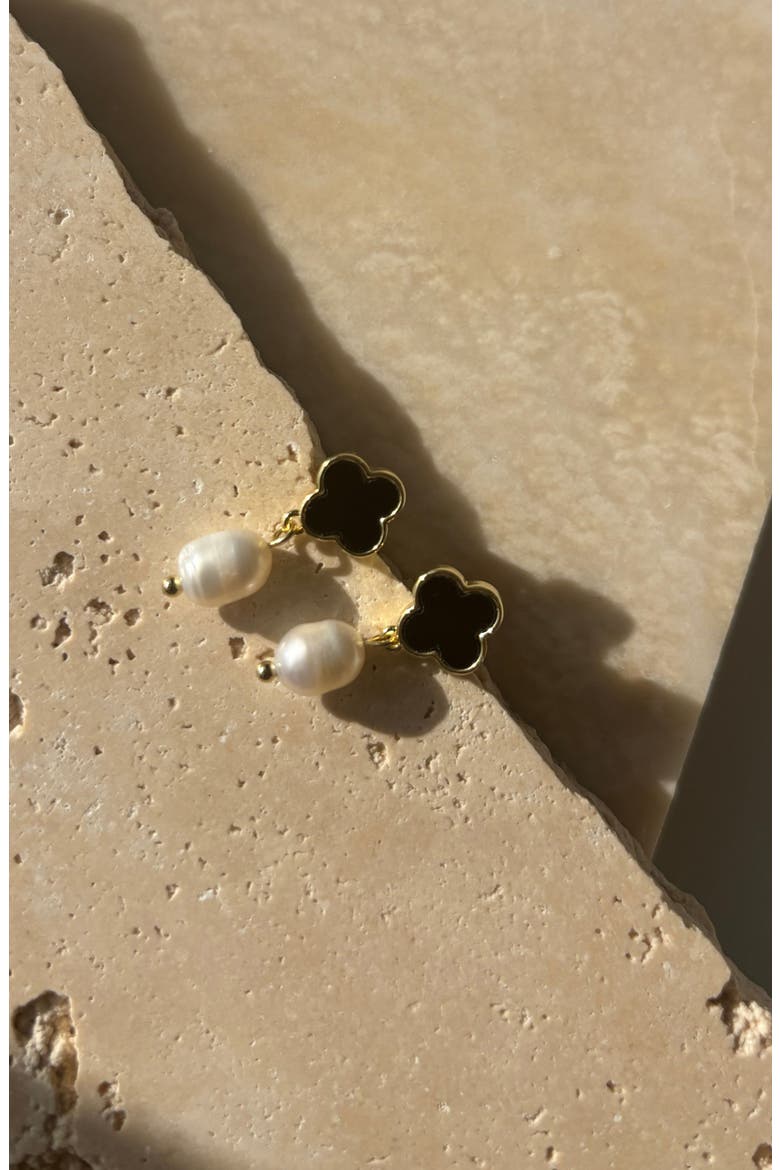 Enamel Clover & Faux Pearl Drop Earrings, Alternate, color, GOLD
