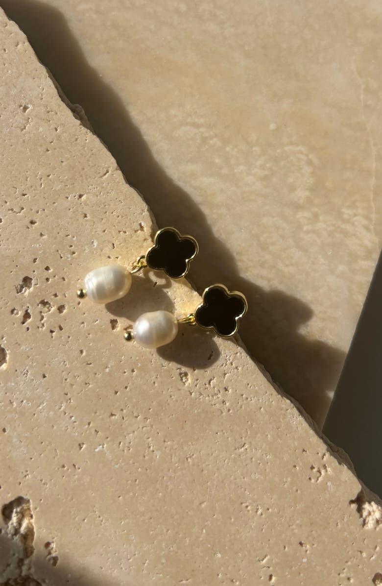 Adornia Enamel Clover & Faux Pearl Drop Earrings, Alternate, color, Gold