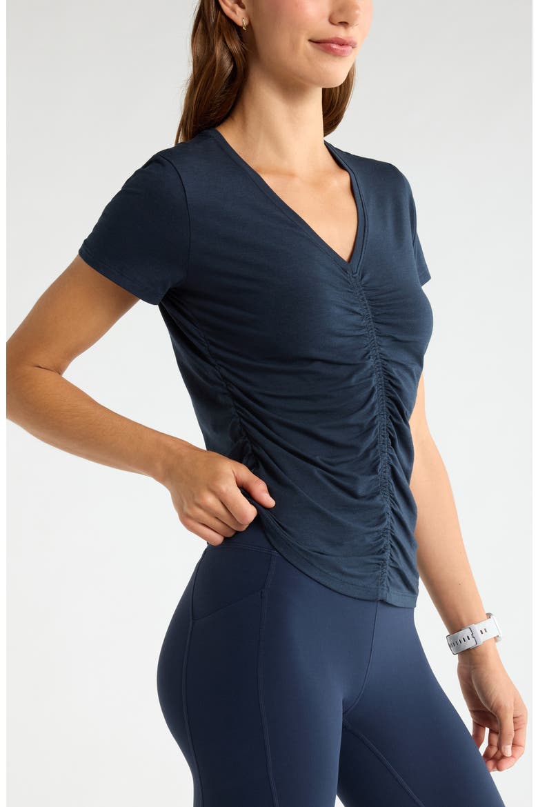 Ruched V-Neck T-Shirt, Alternate, color, NAVY SAPPHIRE
