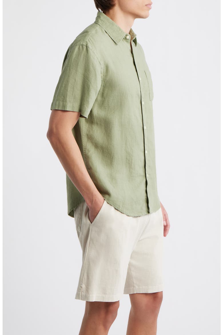 Ola Linen Short Sleeve Button-Up Shirt, Alternate, color, MOSS