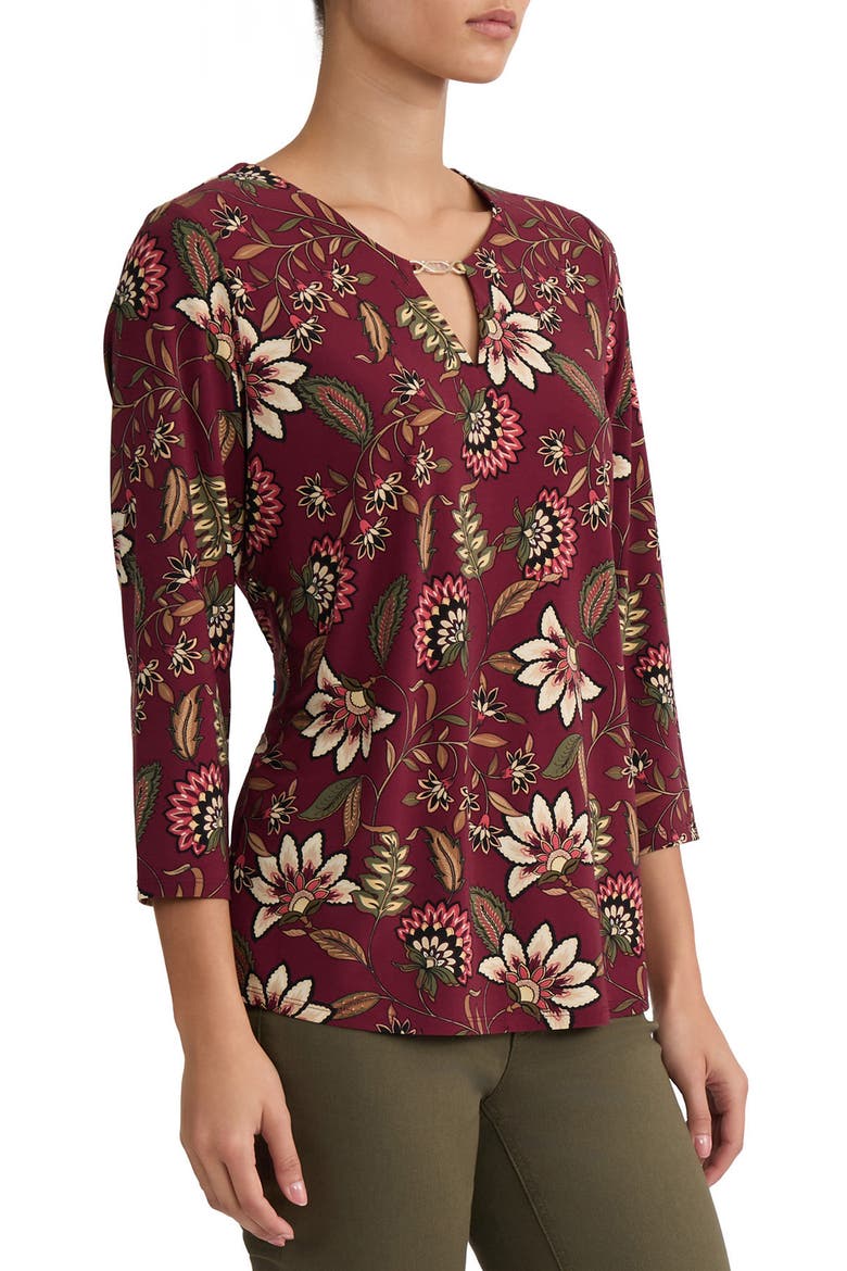 V-Neck Jersey Top with Hardware Detail, Alternate, color, CLASSIC WINE MULTI