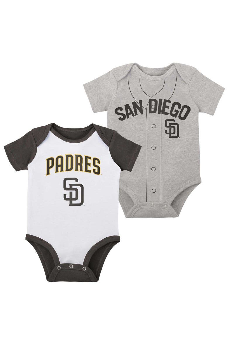 Infant White/Heather Gray San Diego Padres Two-Pack Little Slugger Bodysuit Set, Main, color, White