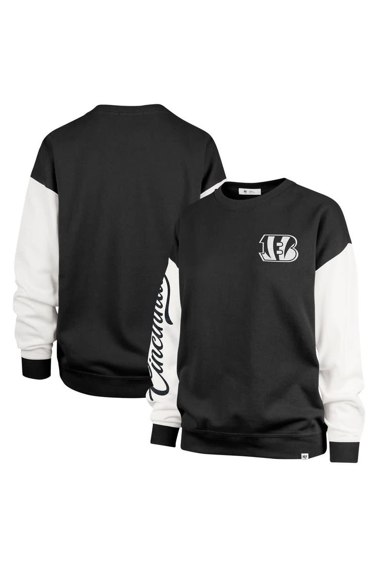 Women's '47  Black Cincinnati Bengals Double Header Rise Andie Pullover Sweatshirt, Alternate, color, Black