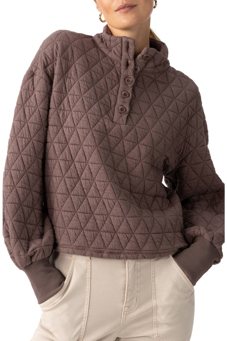 Quilted Cotton Blend Popover Top, Main, color, COCOA