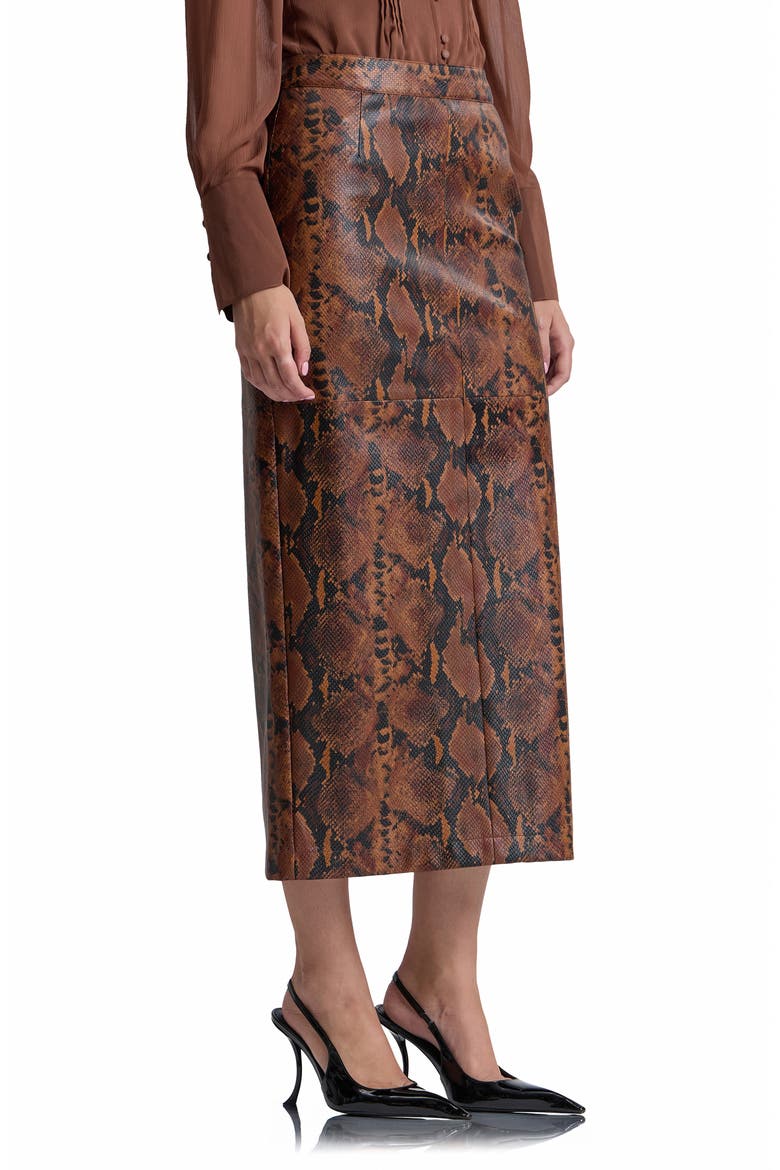 Faux Leather Midi Skirt, Alternate, color, BROWN/ BLACK PYTHON