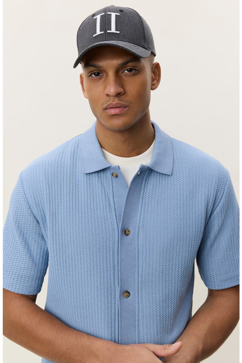 Pointelle Short Sleeve Cardigan, Alternate, color, FADED DENIM BLUE