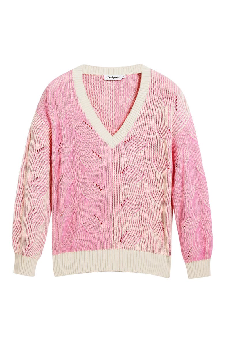 Colorblock Cotton Blend Pointelle Sweater, Alternate, color, PINK