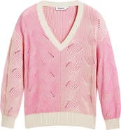 Desigual Colorblock Cotton Blend Pointelle Sweater
