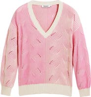 Desigual Colorblock Cotton Blend Pointelle Sweater