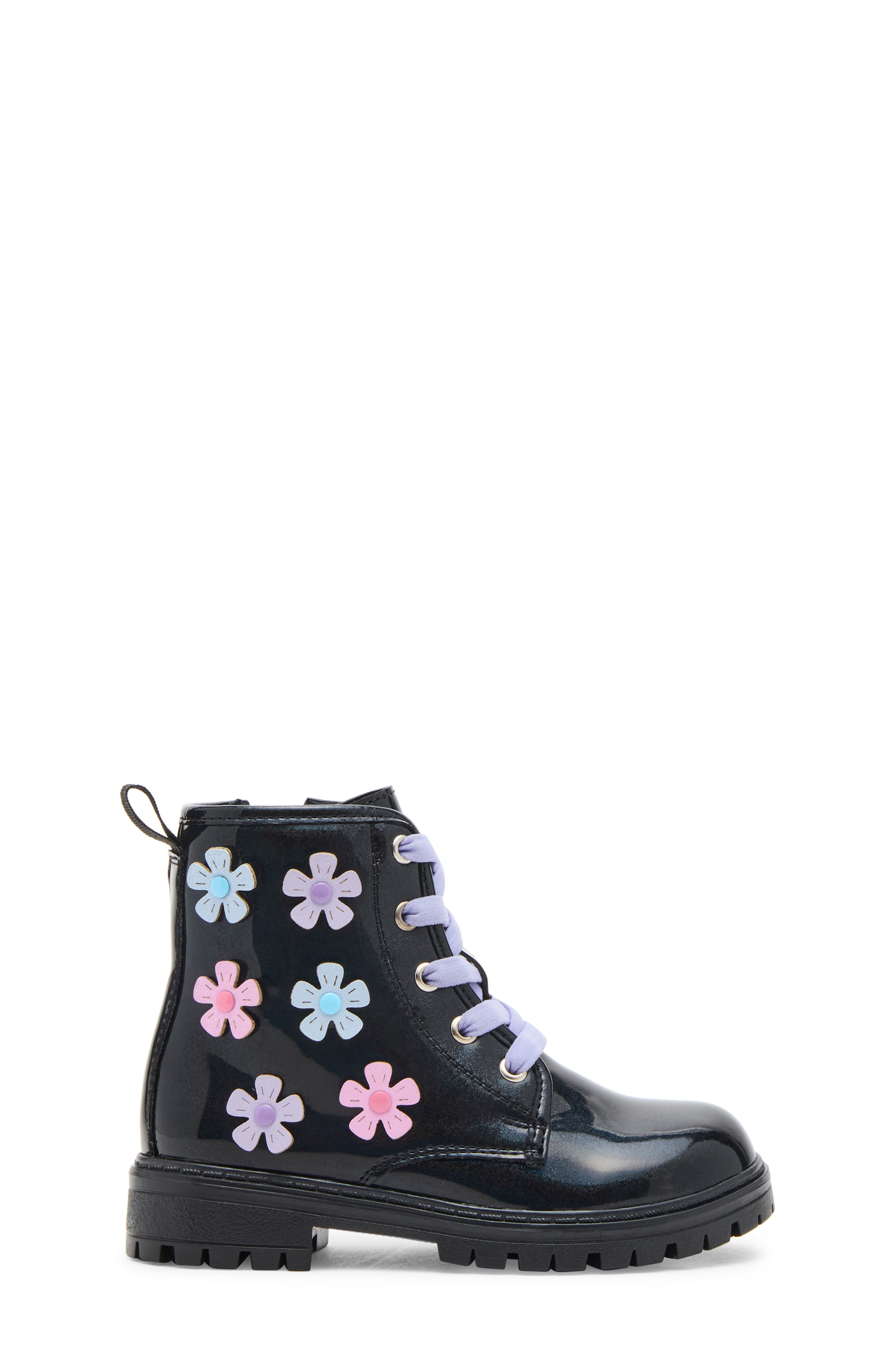 Steve Madden Kids' Fritz Floral Lace-Up Boot, Alternate, color, Black