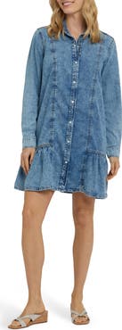 NYDJ Long Sleeve Ruffle Denim Shirtdress