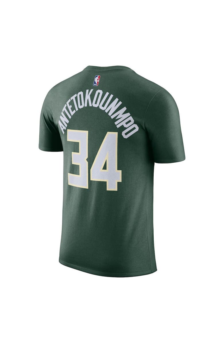 Nike Men's Nike Giannis Antetokounmpo Hunter Green Milwaukee Bucks Icon 2022/23 Name & Number T-Shirt, Alternate, color, Hunter Green