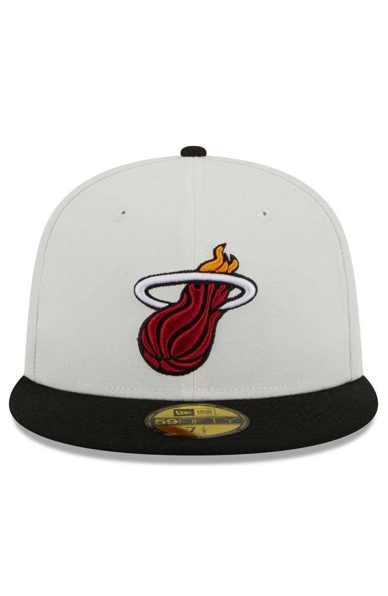 New Era Men's New Era Cream/Black Miami Heat Retro City Conference Side Patch 59FIFTY Fitted Hat, Alternate, color, 