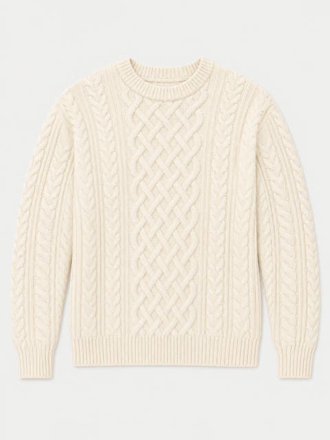 Cashmere Aran Cable-knit Crewneck Sweater