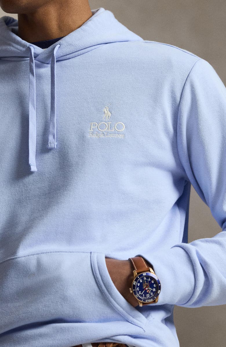 Polo Ralph Lauren Logo Embroidered Fleece Hoodie, Alternate, color, Pebble Blue