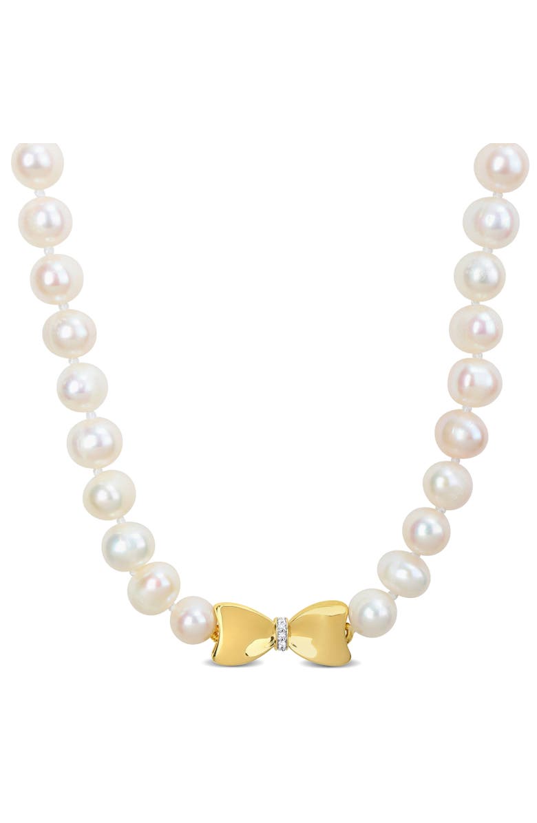 Julianna B. Cultured Pearl & Diamond Bow Necklace 10k, Main, color, Pearl