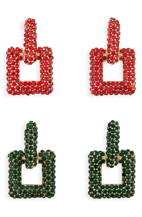 2-Pack Square Crystal Drop Earrings